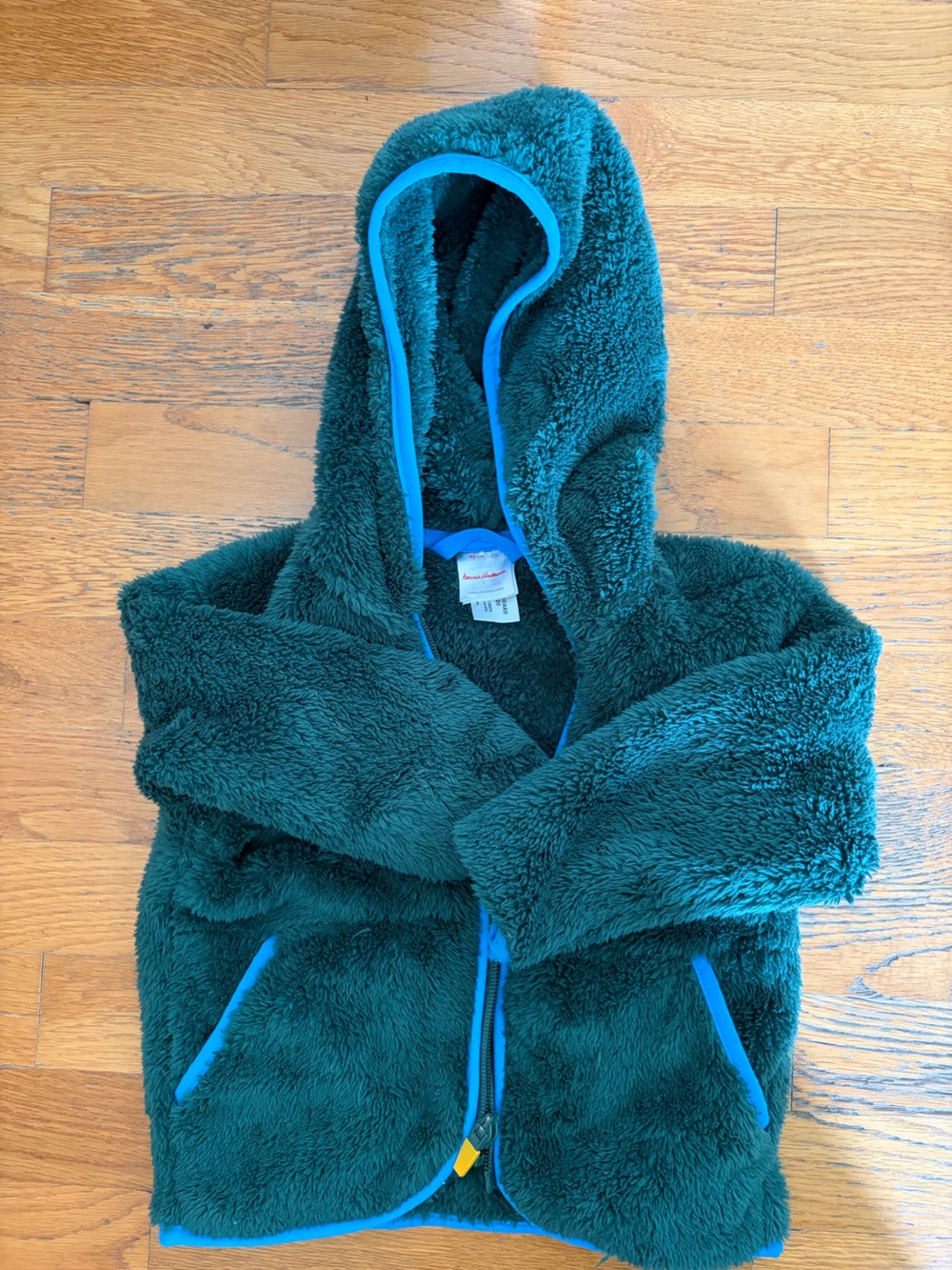 Hanna Andersson green Plush Jacket with Bright Turquoise Trim